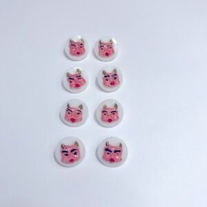 Vintage Buttons With Cats Hand Painted Plastic Set of 8 Small One Of The Kind